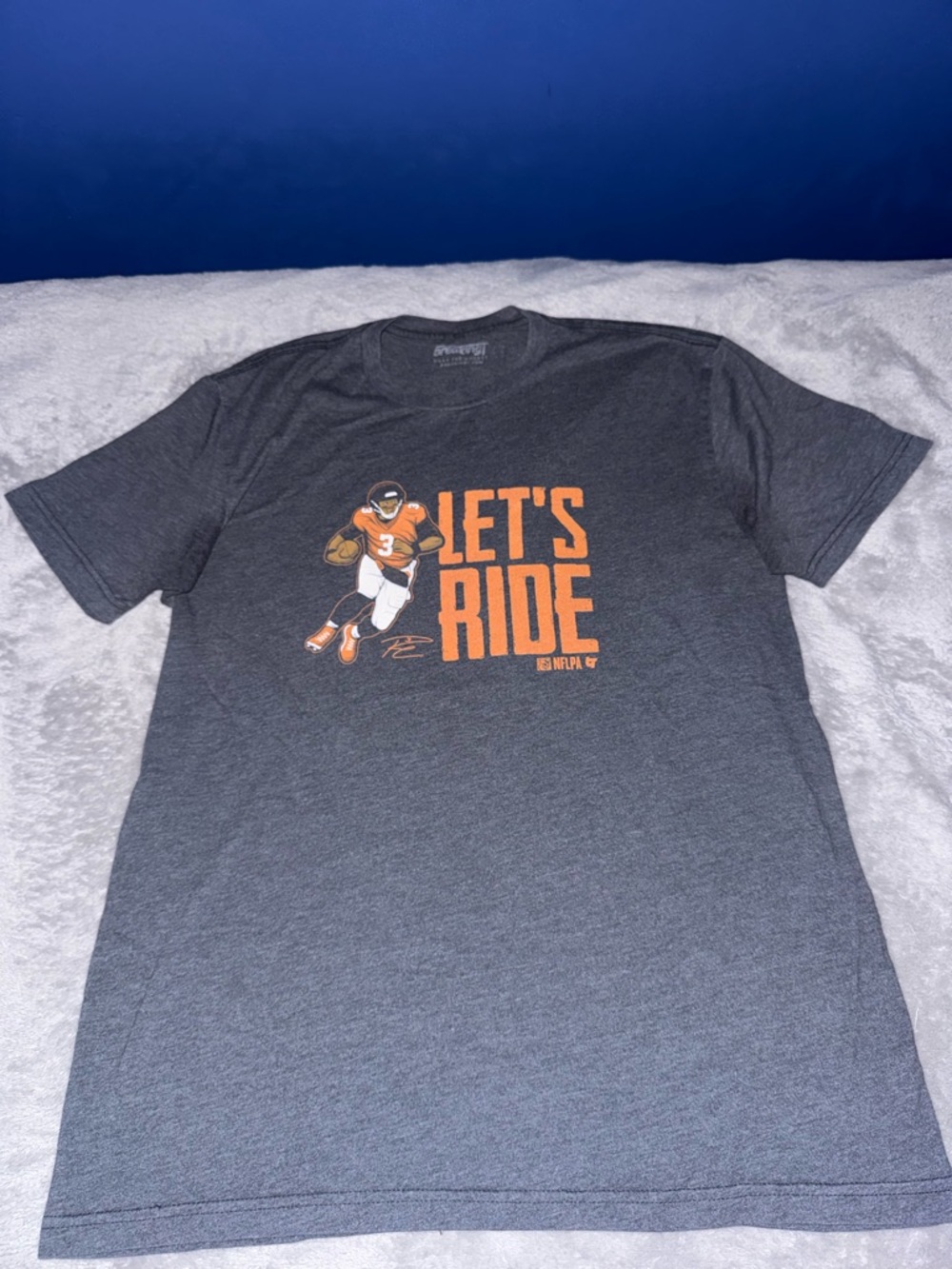 Mens NFL Denver Broncos Russell Wilson Let's Ride Gray Graphic Tee